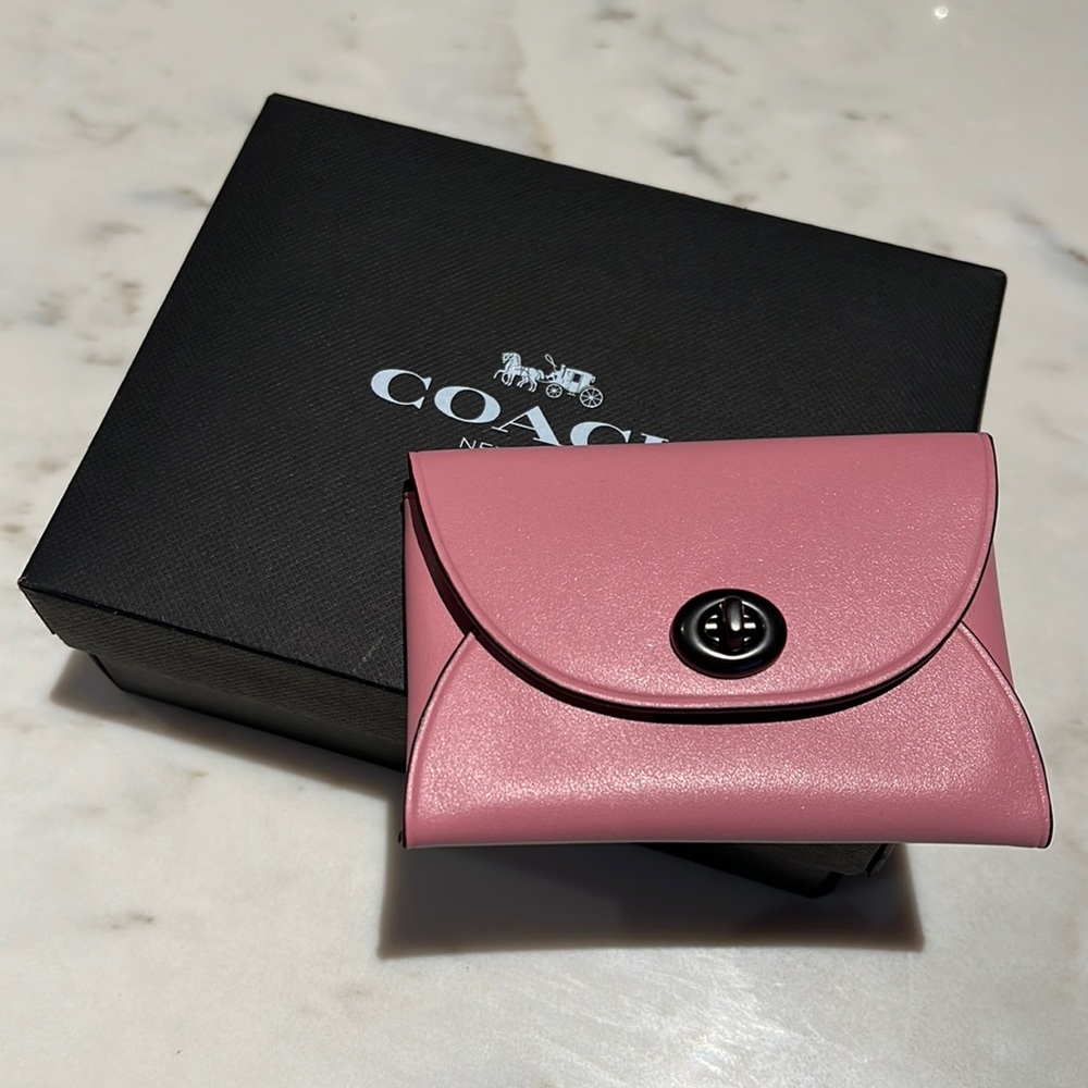 Coach Pink and Burgundy Turnlock Leather Card Case